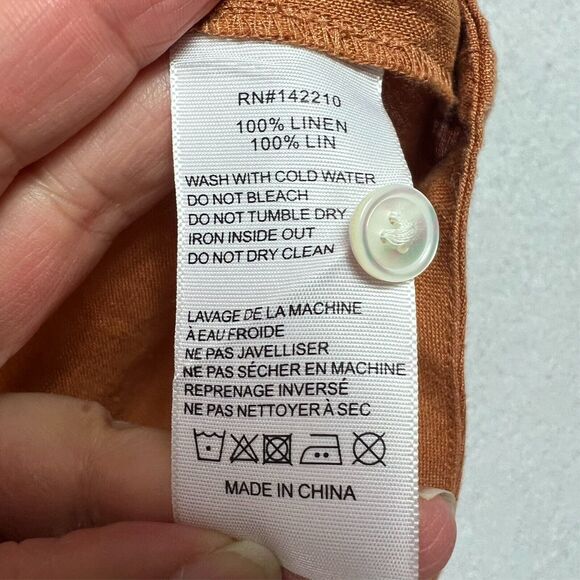 Voyageur By Mersea Womens Blouse Small Brown Linen Balloon Sleeve Button Down - Picture 7 of 8